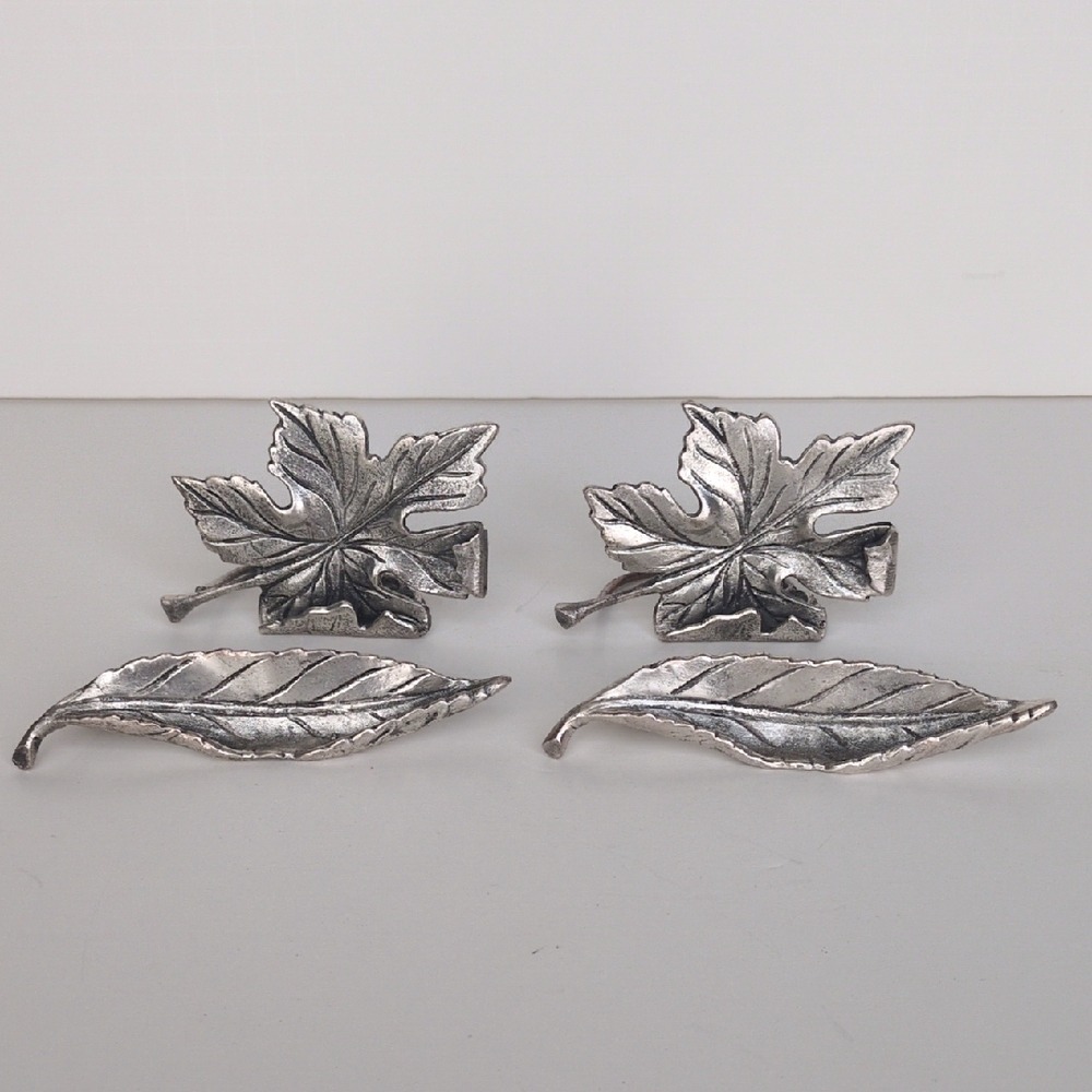 Pottery Barn Autumn Falling Leaf Placecard Holders SilverTable Name Thanksgiving